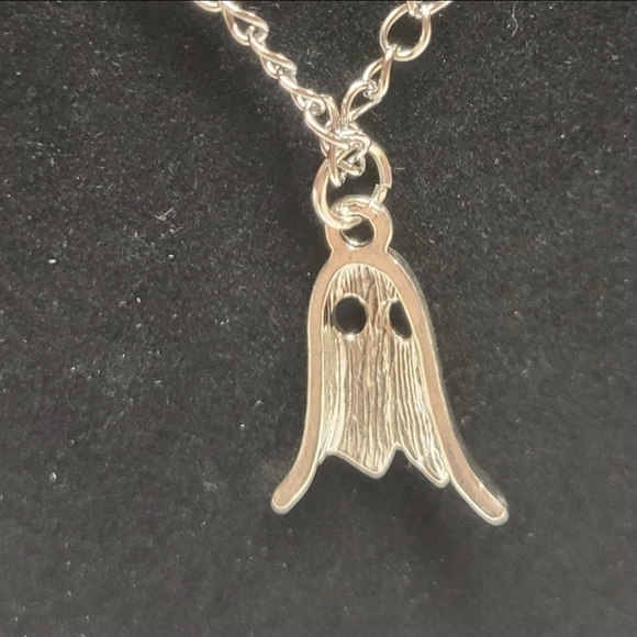 Silver Chain and Silver Ghost Charm Necklace - Picture 2 of 6
